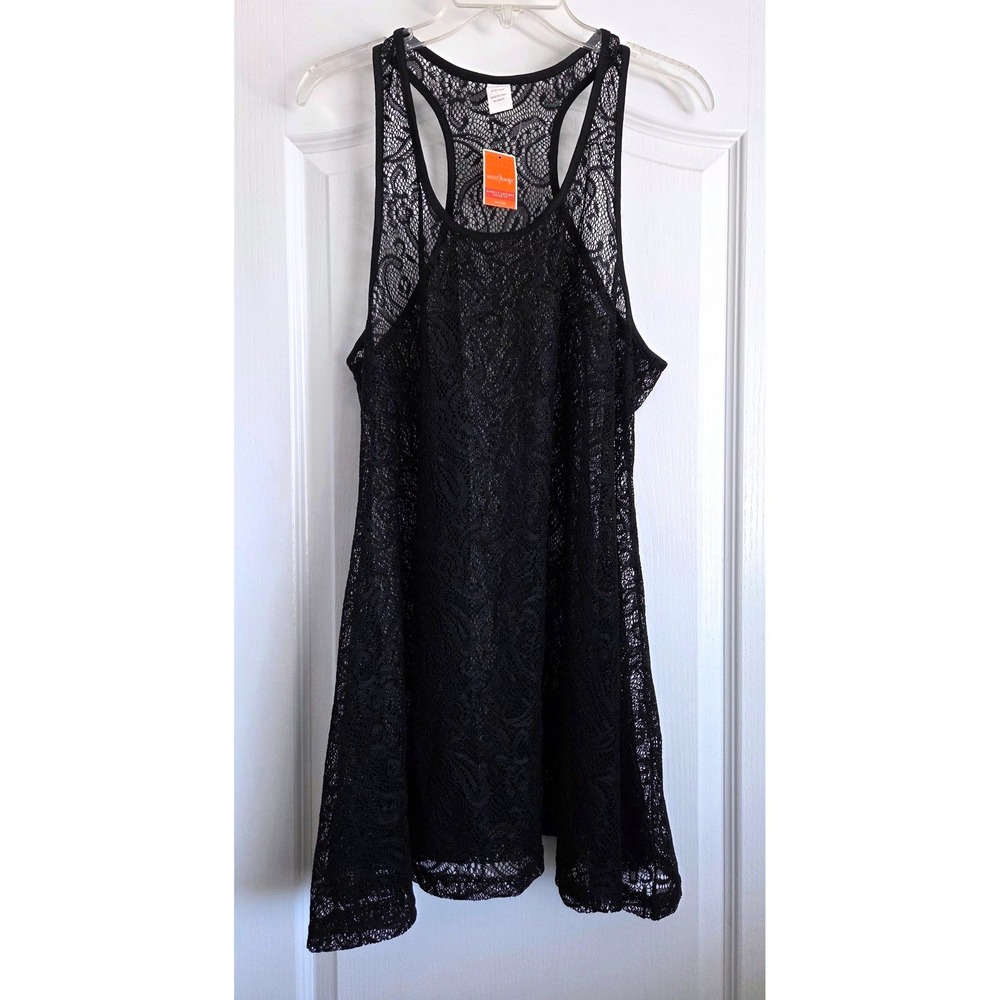 West Loop Womens Black Crochet Lace Swim Cover-Up Racerback XL New With‎ Tags